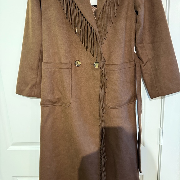 MILLY Wyatt Brown Wool Fringe Coat - Picture 7 of 7